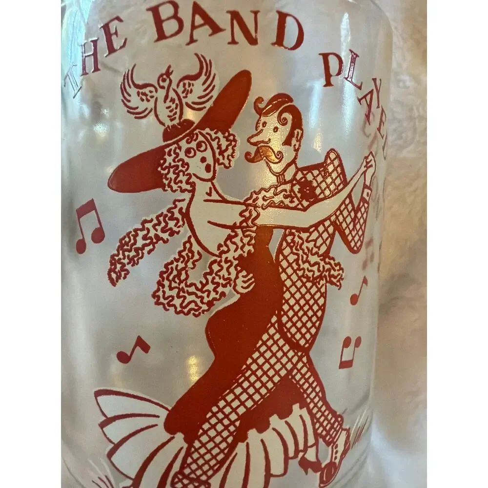 VTG Hazel Atlas The Band Played On Song Lyrics Glass Mug Dancing Couple Red 5